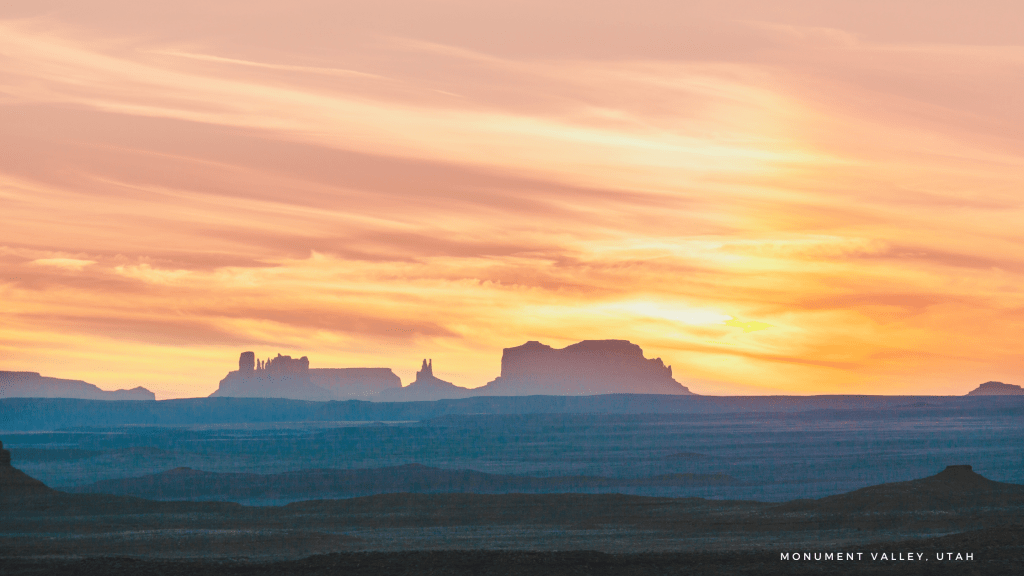 view of sunset in monument valley utah
